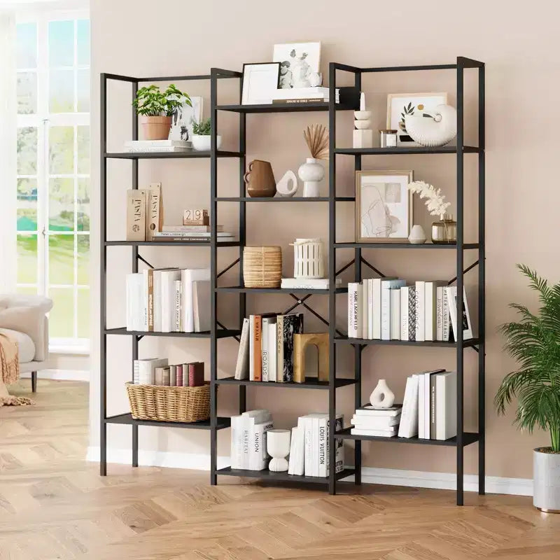 Industrielles Bücherregal mit 5 Ebenen - verstellbare Holzböden und robuster Metallrahmen, Tragkraft 100Lbs, breiter Aufbewahrungsorganizer