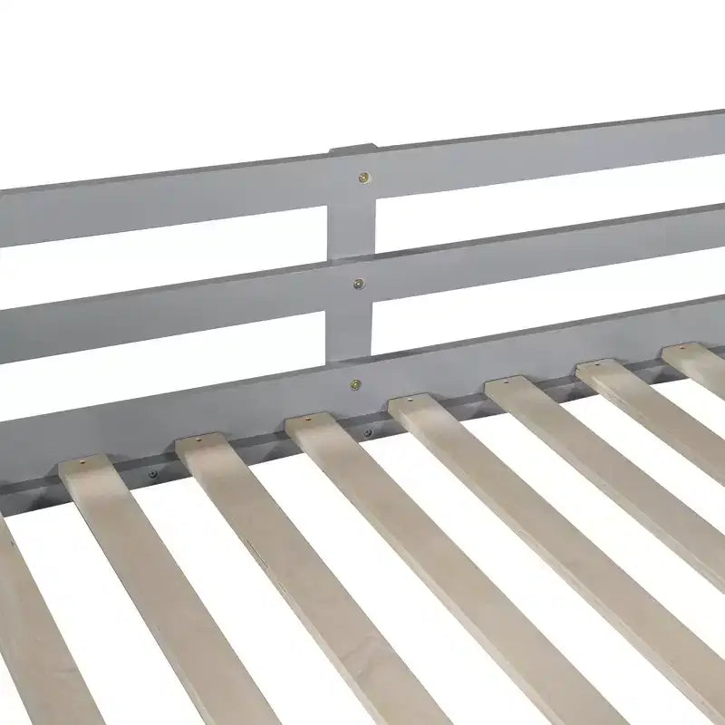 Lit superposé bas avec barrières de sécurité, tête et pied de lit, pour enfants, garçons et filles, gris