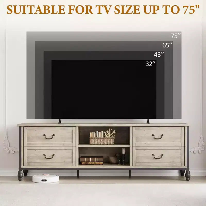 Mueble para TV de 70 pulgadas, centro de entretenimiento con armario de almacenamiento y estantes abiertos, consola para TV y mueble multimedia para sala de estar y dormitorio