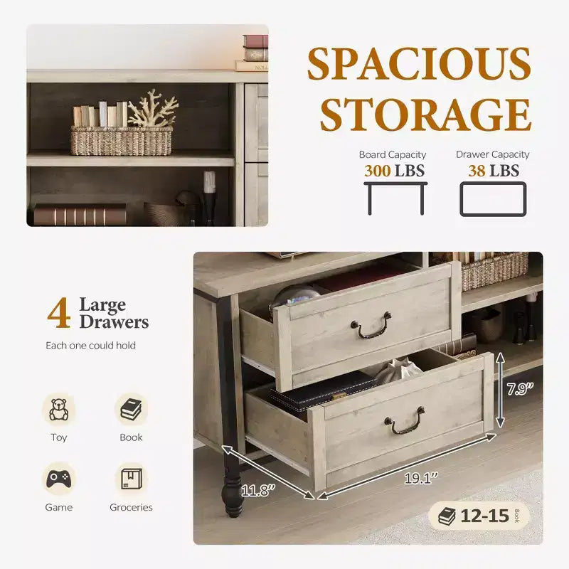 Mueble para TV de 70 pulgadas, centro de entretenimiento con armario de almacenamiento y estantes abiertos, consola para TV y mueble multimedia para sala de estar y dormitorio