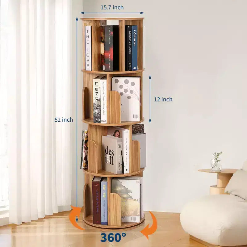 Drehbares Bücherregal aus Holz mit 4 Ebenen, freistehend und um 360° drehbar, vielseitiger Aufbewahrungsorganizer für Wohnzimmer, Kinder und Erwachsene