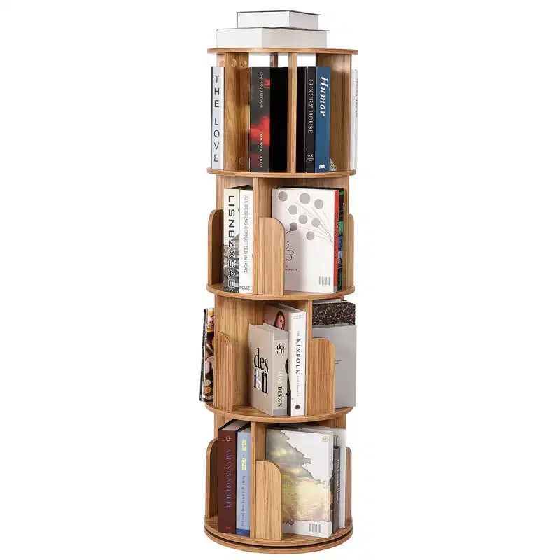 Drehbares Bücherregal aus Holz mit 4 Ebenen, freistehend und um 360° drehbar, vielseitiger Aufbewahrungsorganizer für Wohnzimmer, Kinder und Erwachsene