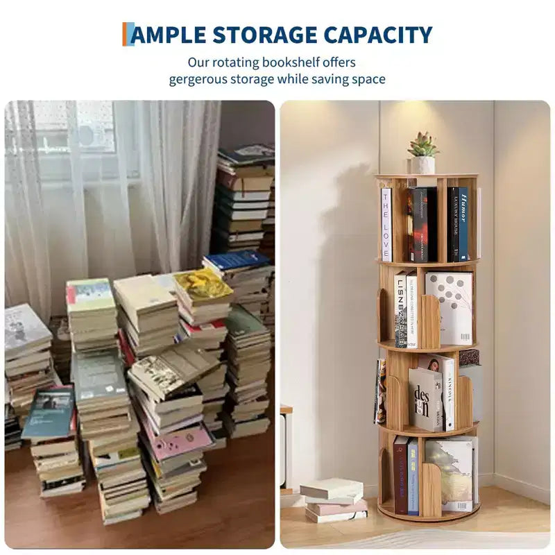 Drehbares Bücherregal aus Holz mit 4 Ebenen, freistehend und um 360° drehbar, vielseitiger Aufbewahrungsorganizer für Wohnzimmer, Kinder und Erwachsene