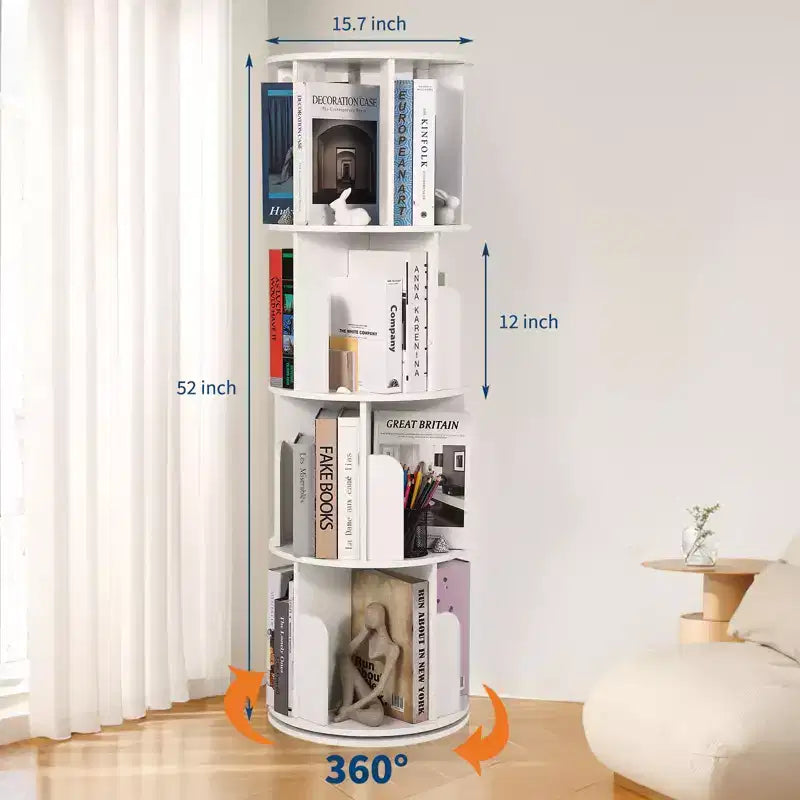 Drehbares Bücherregal aus Holz mit 4 Ebenen, freistehend und um 360° drehbar, vielseitiger Aufbewahrungsorganizer für Wohnzimmer, Kinder und Erwachsene