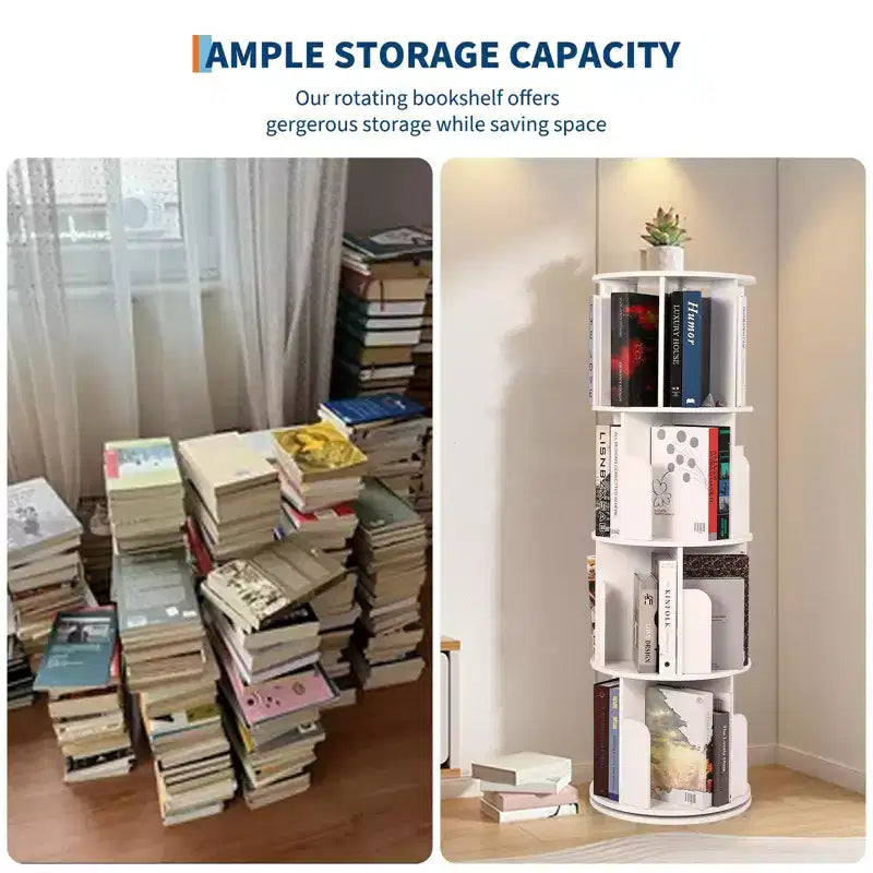 Drehbares Bücherregal aus Holz mit 4 Ebenen, freistehend und um 360° drehbar, vielseitiger Aufbewahrungsorganizer für Wohnzimmer, Kinder und Erwachsene