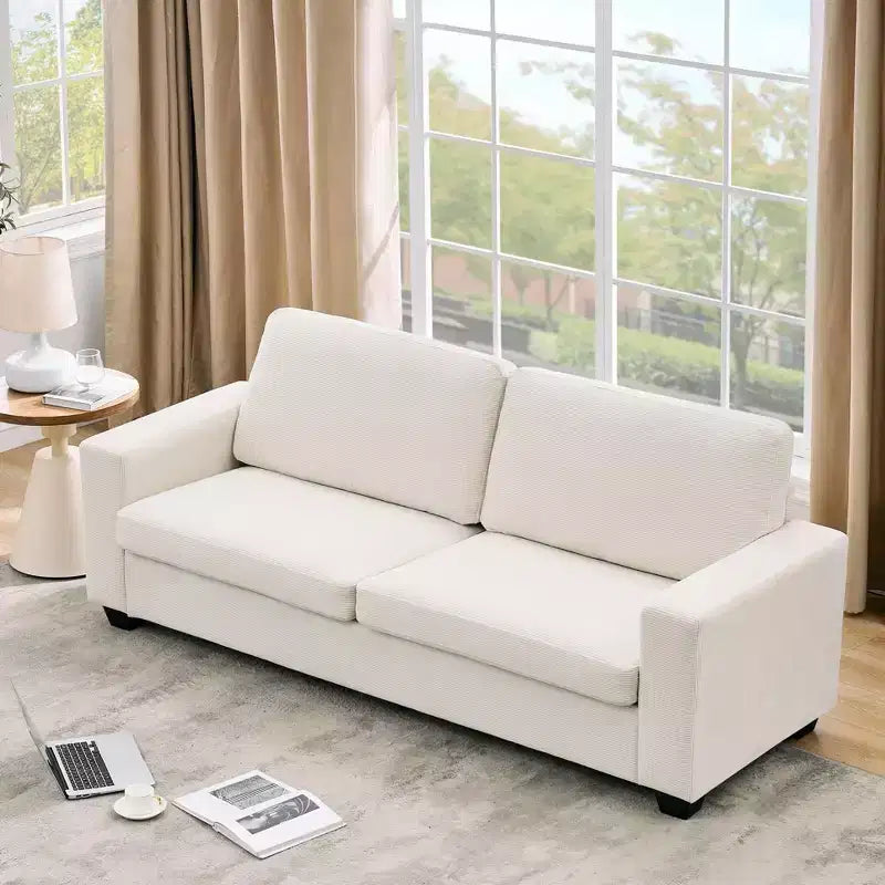 84-Zoll-Couch in Wolkenform mit tiefer Sitzfläche, Cordsofa mit 3 Sitzplätzen, modernes Polstersofa mit breiten Armlehnen fürs Wohnzimmer, Beige
