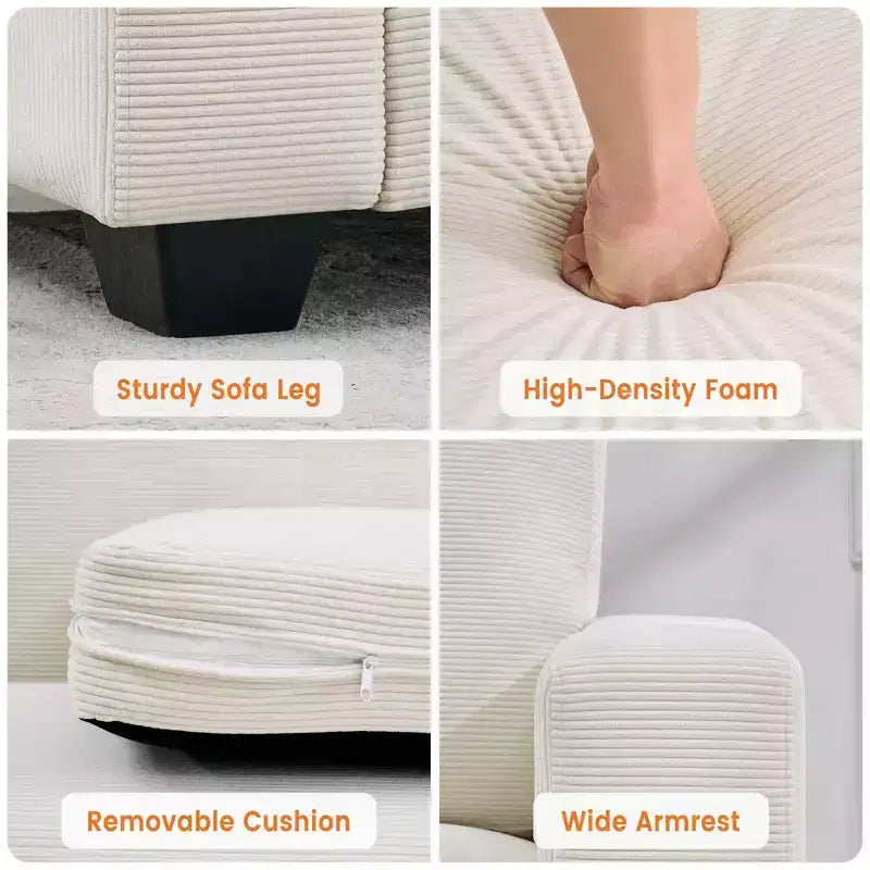 84-Zoll-Couch in Wolkenform mit tiefer Sitzfläche, Cordsofa mit 3 Sitzplätzen, modernes Polstersofa mit breiten Armlehnen fürs Wohnzimmer, Beige