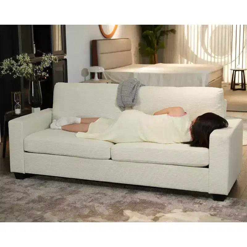 Canapé nuage de 84 avec assise profonde, canapé 3 places en velours côtelé, canapé moderne rembourré avec accoudoirs larges pour le salon, beige