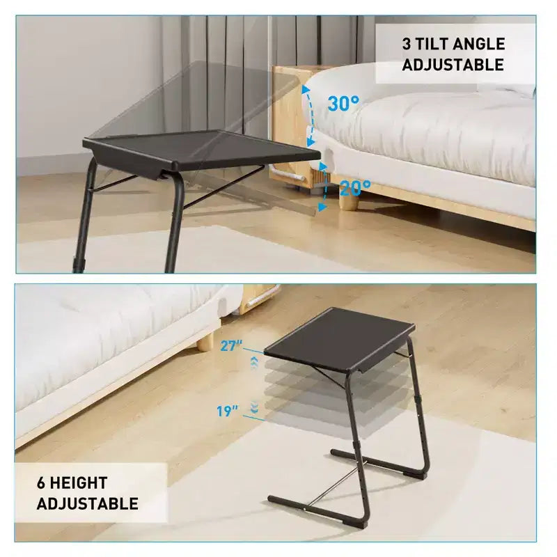 Tablette réglable pour plateau-repas TV, à utiliser au lit ou sur le canapé, table pliante confortable avec 6 réglages de hauteur et 3 angles d’inclinaison, table d’appoint
