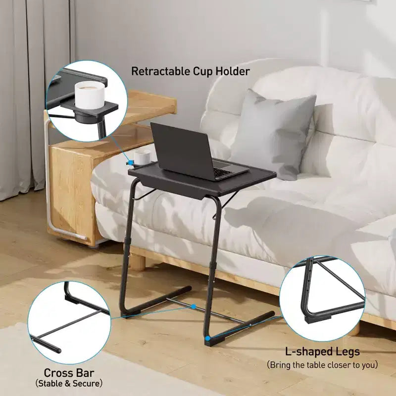 Tablette réglable pour plateau-repas TV, à utiliser au lit ou sur le canapé, table pliante confortable avec 6 réglages de hauteur et 3 angles d’inclinaison, table d’appoint