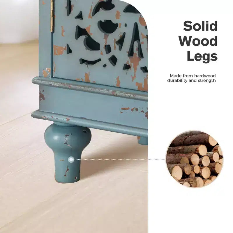 Aparador de almacenamiento decorativo con tallado calado envejecido y patas de madera maciza, para sala de estar, recibidor y vestíbulo