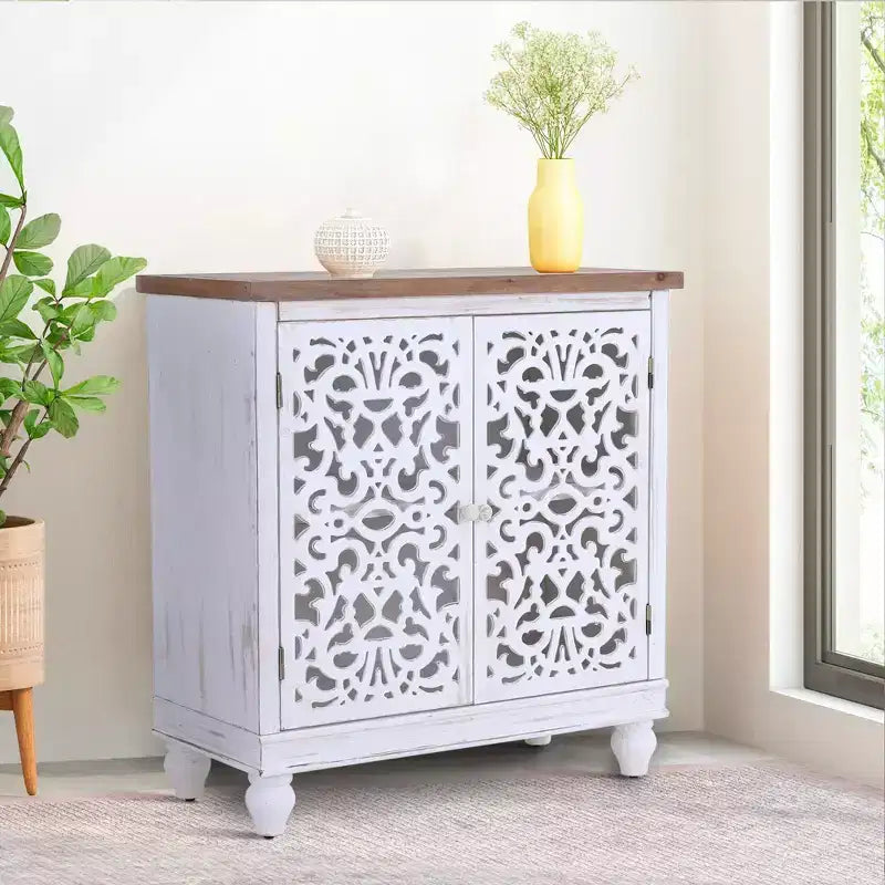 Aparador de almacenamiento decorativo con tallado calado envejecido y patas de madera maciza, para sala de estar, recibidor y vestíbulo