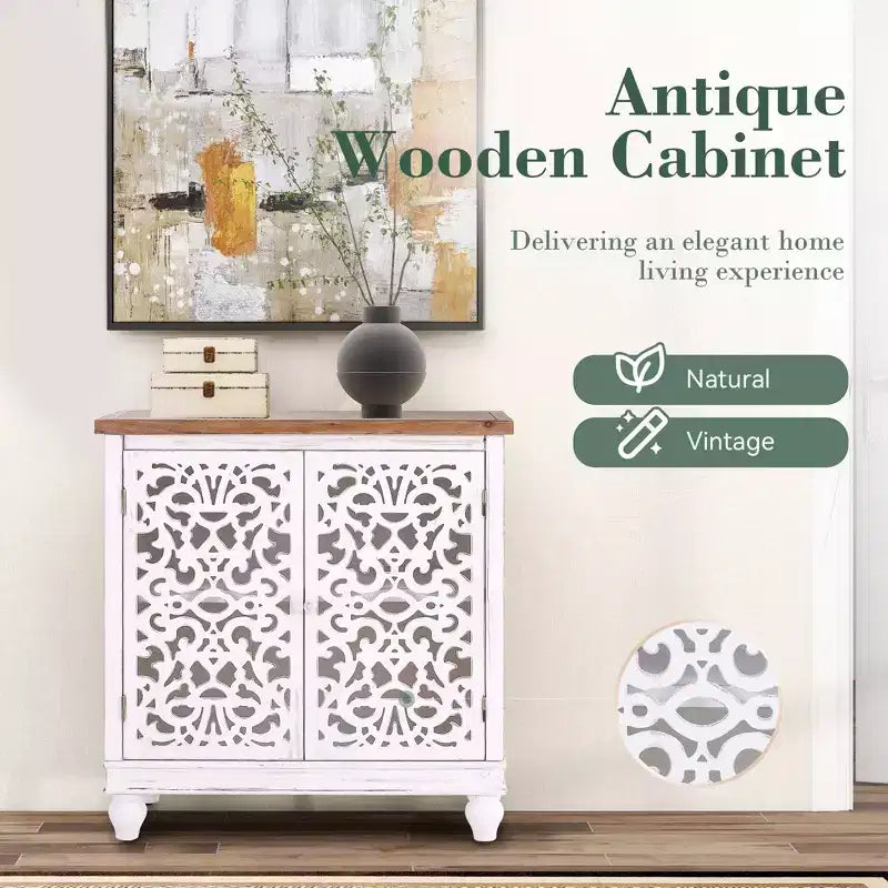 Aparador de almacenamiento decorativo con tallado calado envejecido y patas de madera maciza, para sala de estar, recibidor y vestíbulo