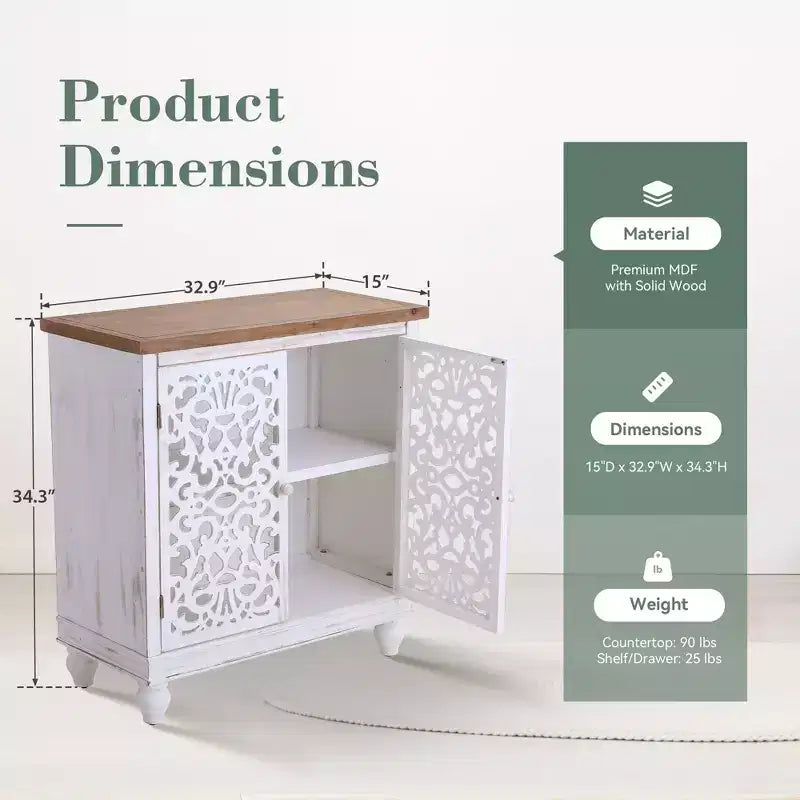 Aparador de almacenamiento decorativo con tallado calado envejecido y patas de madera maciza, para sala de estar, recibidor y vestíbulo
