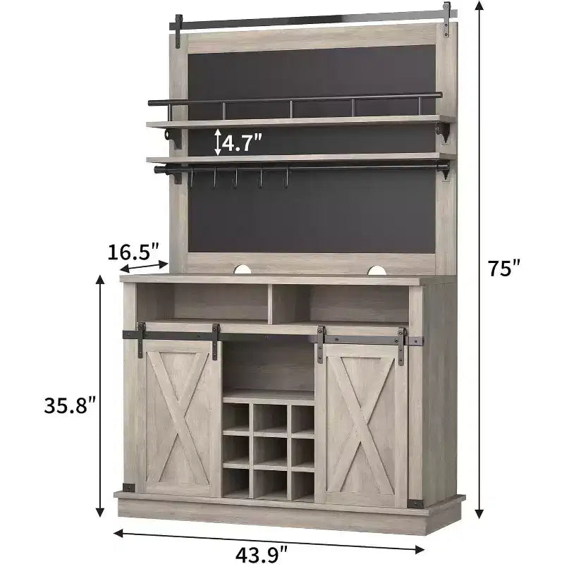 75 hoher Kaffeeschrank, großer Küchenschrank und Vorratsschrank, weißer Kaffeeschrank mit Schiebetür im Scheunentor-Design