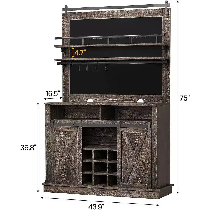 75 hoher Kaffeeschrank, großer Küchenschrank und Vorratsschrank, weißer Kaffeeschrank mit Schiebetür im Scheunentor-Design