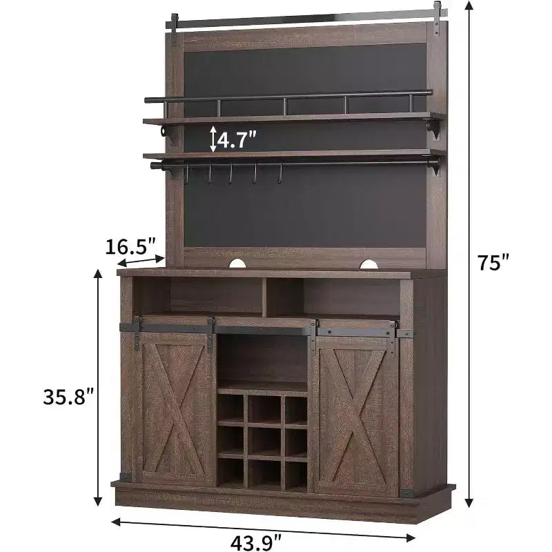 75 hoher Kaffeeschrank, großer Küchenschrank und Vorratsschrank, weißer Kaffeeschrank mit Schiebetür im Scheunentor-Design