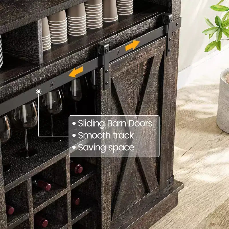 75 hoher Kaffeeschrank, großer Küchenschrank und Vorratsschrank, weißer Kaffeeschrank mit Schiebetür im Scheunentor-Design
