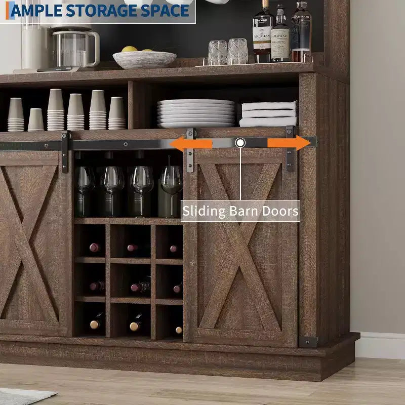 75 hoher Kaffeeschrank, großer Küchenschrank und Vorratsschrank, weißer Kaffeeschrank mit Schiebetür im Scheunentor-Design