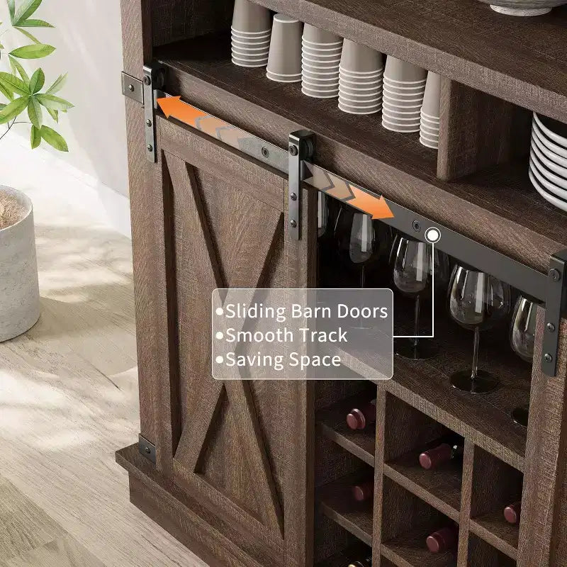 75 hoher Kaffeeschrank, großer Küchenschrank und Vorratsschrank, weißer Kaffeeschrank mit Schiebetür im Scheunentor-Design