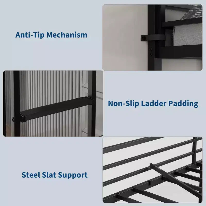 Cama alta Twin con escritorio grande y estantes de almacenamiento, cama alta de metal con barandilla de seguridad y escalera para niños y adultos, ahorra espacio