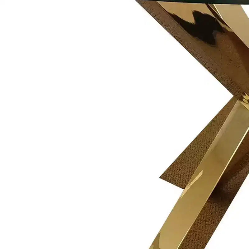 Runder Esstisch mit Glasplatte in Klarglas und Gold, 54, Kreuzfuß aus Metall