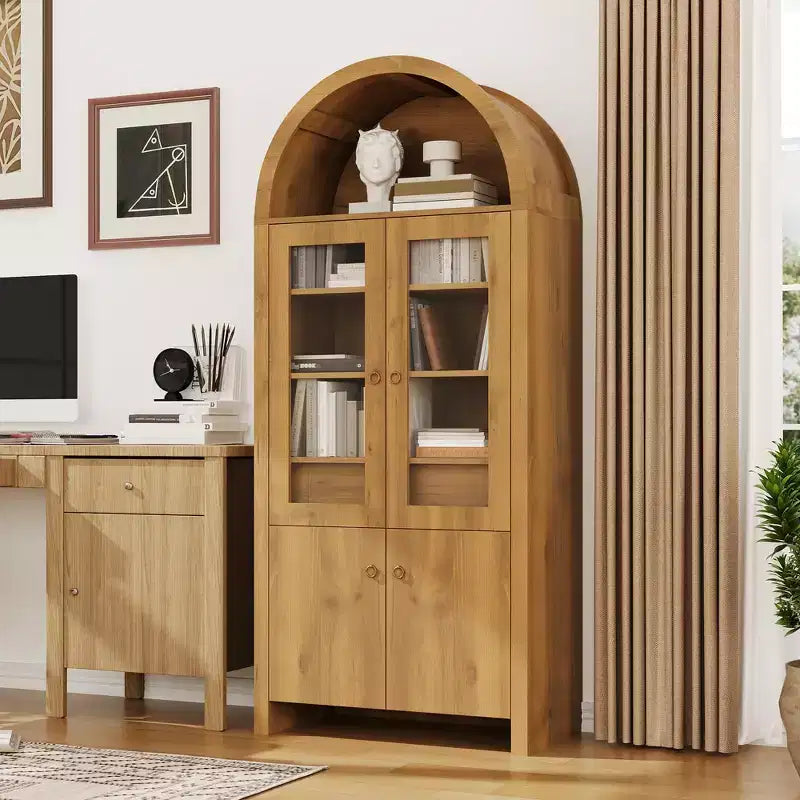 71 Zoll hoher Bogen-Schrank mit Türen, gewölbter Küchenschrank mit versteckter Schublade, verstellbaren Regalböden, moderne Vitrinen- und Aufbewahrungsschränke