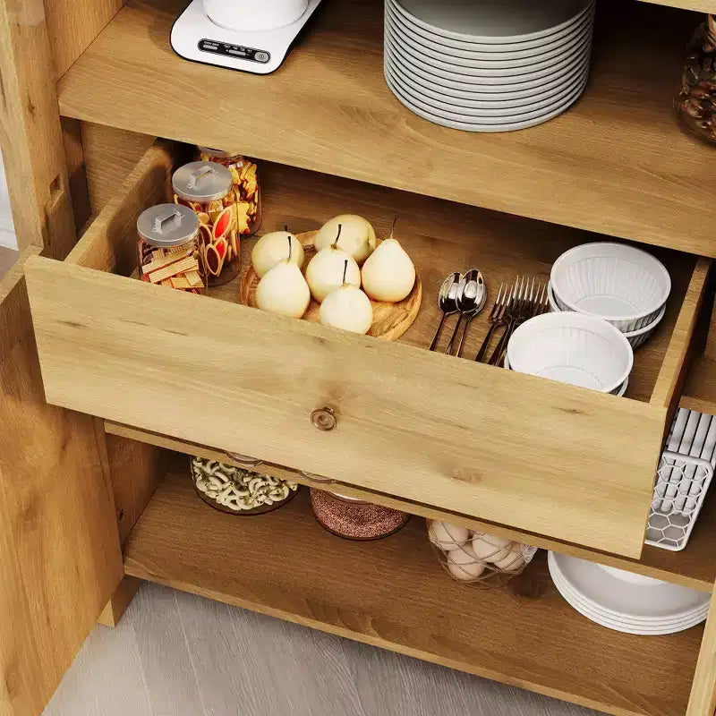 71 Zoll hoher Bogen-Schrank mit Türen, gewölbter Küchenschrank mit versteckter Schublade, verstellbaren Regalböden, moderne Vitrinen- und Aufbewahrungsschränke