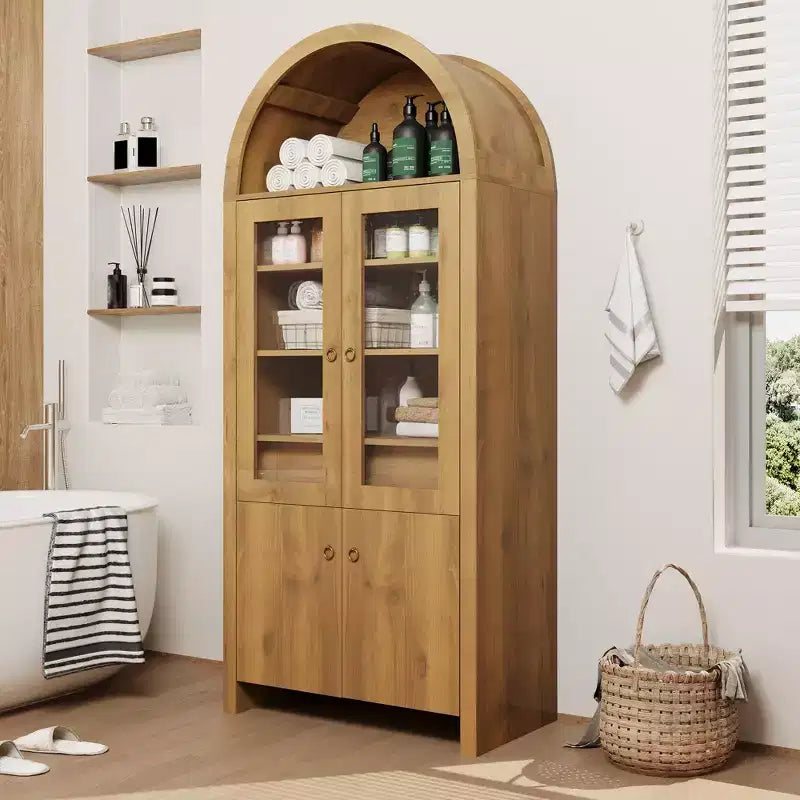71 Zoll hoher Bogen-Schrank mit Türen, gewölbter Küchenschrank mit versteckter Schublade, verstellbaren Regalböden, moderne Vitrinen- und Aufbewahrungsschränke