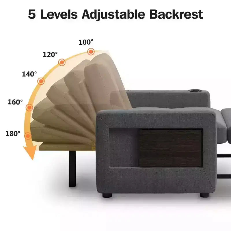 Fauteuil-lit convertible 3-en-1 de 42.5 pouces - canapé-lit inclinable extensible avec dossier réglable, ports de recharge USB, porte-gobelet