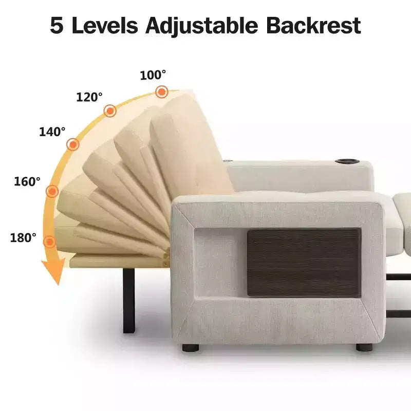 Fauteuil-lit convertible 3-en-1 de 42.5 pouces - canapé-lit inclinable extensible avec dossier réglable, ports de recharge USB, porte-gobelet