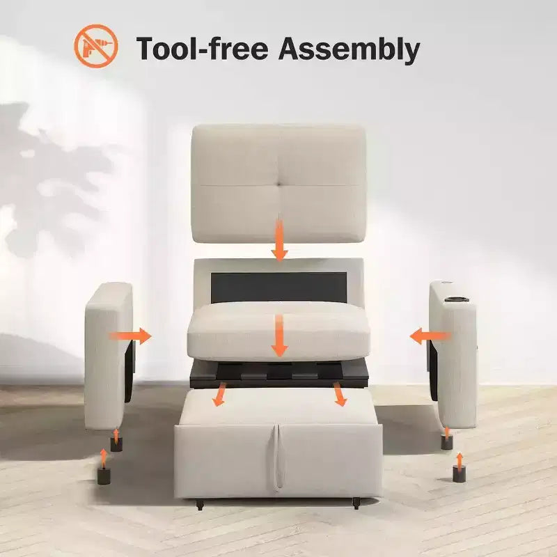 Fauteuil-lit convertible 3-en-1 de 42.5 pouces - canapé-lit inclinable extensible avec dossier réglable, ports de recharge USB, porte-gobelet