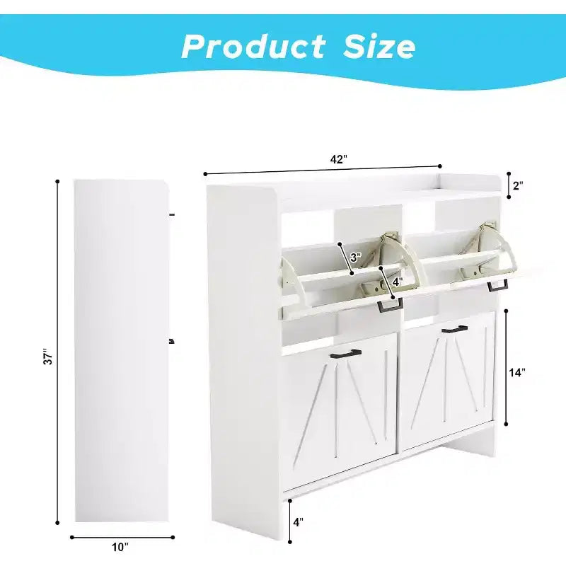 Meuble à chaussures blanc avec 4 tiroirs basculants, rangement à chaussures dissimulé avec étagère réglable pour entrée, couloir et salon