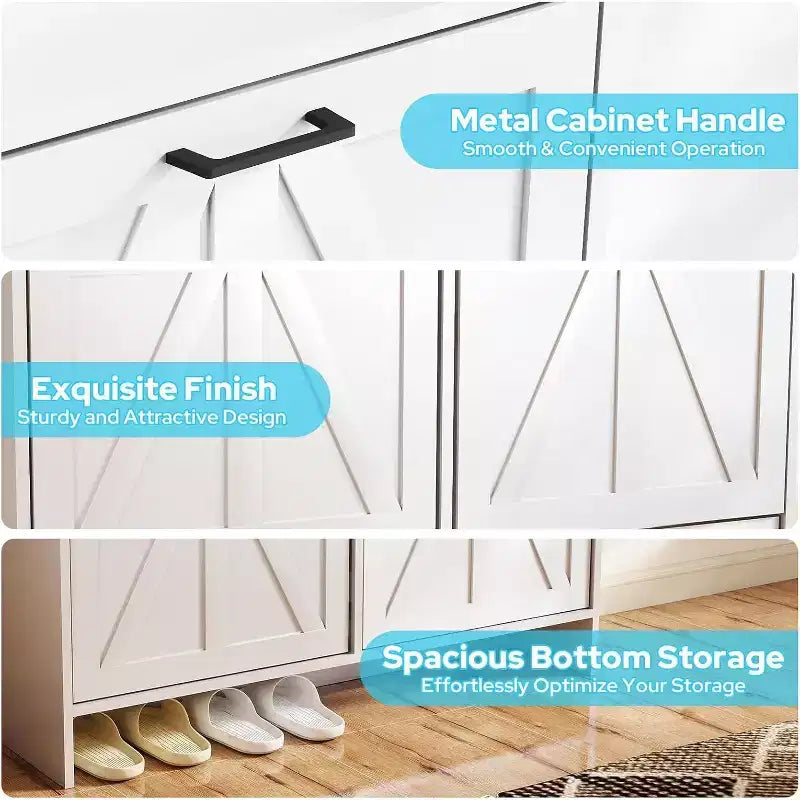 Meuble à chaussures blanc avec 4 tiroirs basculants, rangement à chaussures dissimulé avec étagère réglable pour entrée, couloir et salon