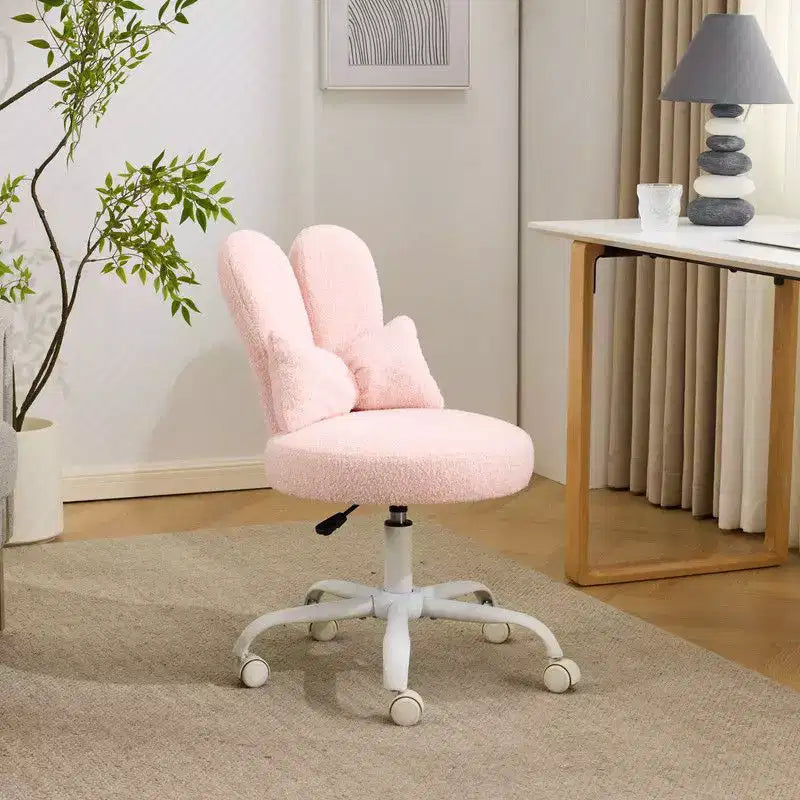 Fauteuil d’appoint pivotant réglable avec oreilles de lapin en tissu teddy bouclé