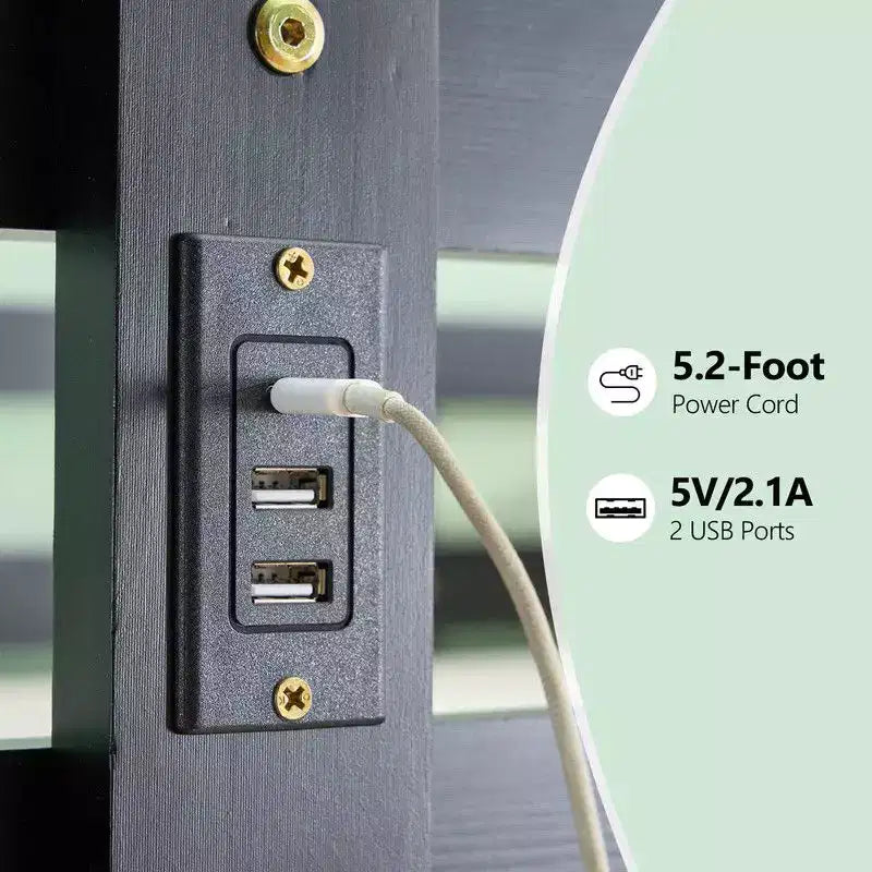 Lit superposé pour deux personnes en bois massif noir avec station de recharge, LED RVB, 2 tiroirs, barrière de sécurité et échelles, convertible en 2 lits séparés