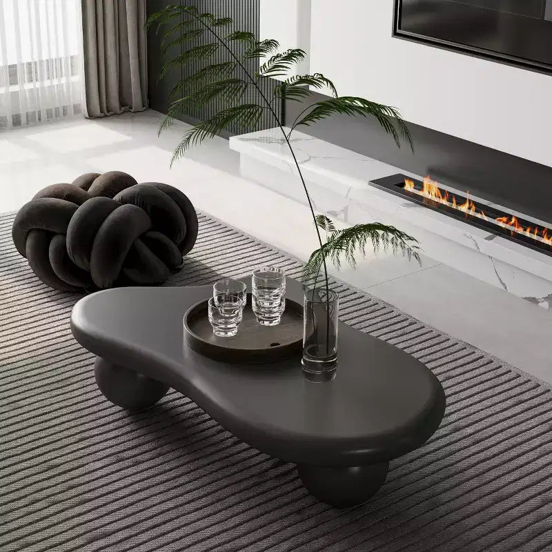 47 Zoll großer Couchtisch in Wolkenform mit Kugelbeinen, moderner, unregelmäßig geformter Wohnzimmertisch, schwarz