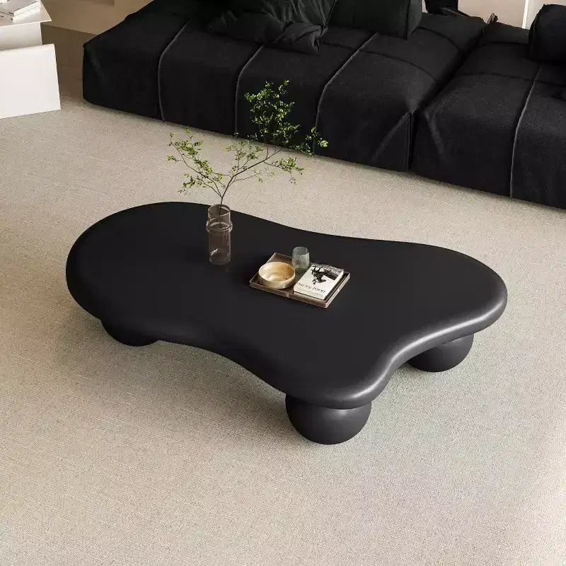 47 Zoll großer Couchtisch in Wolkenform mit Kugelbeinen, moderner, unregelmäßig geformter Wohnzimmertisch, schwarz