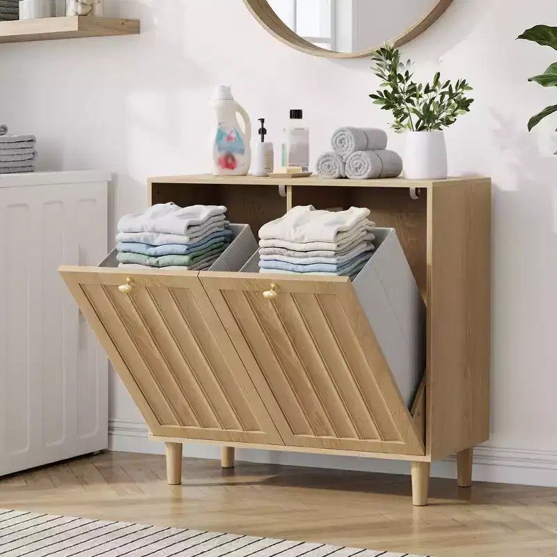Moderner Wäscheschrank aus Holz mit 70 Zoll Höhe und herausnehmbarem Korb