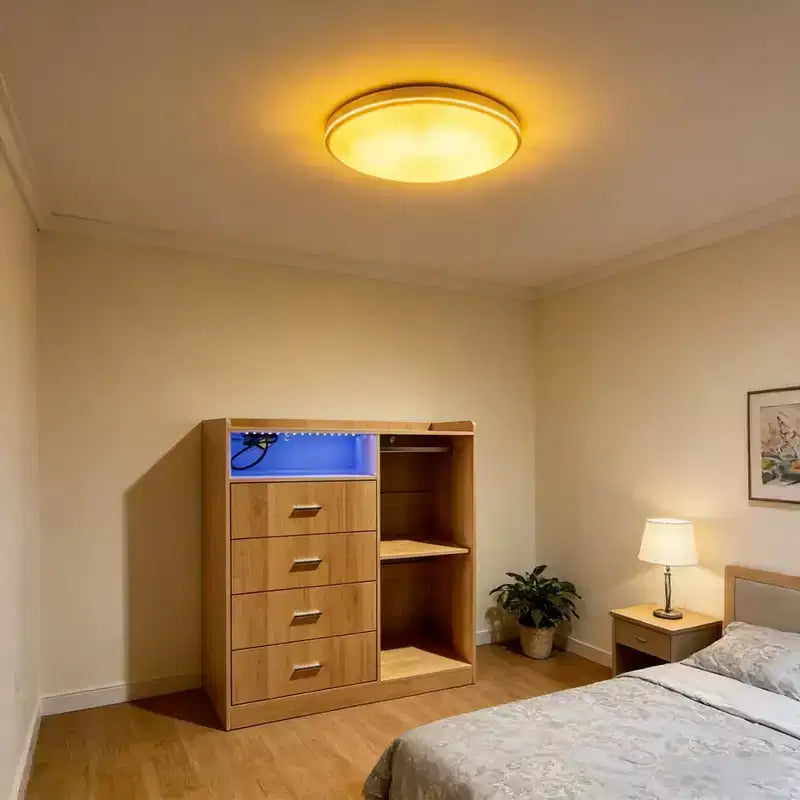 Commode moderne à LED avec penderie ouverte, 4 tiroirs et conception gain de place