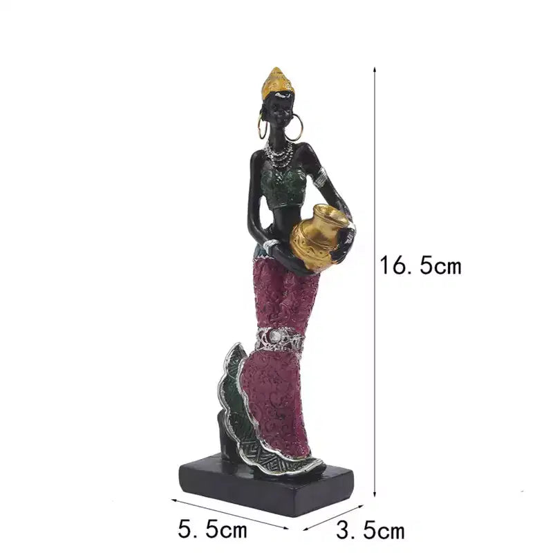 Figura de resina NotArt de una exótica dama africana - escultura artesanal de 16.5cm con atuendo floral