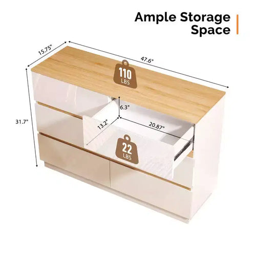 Kommode mit 47 Zoll, zwei Reihen und sechs Schubladen in Kontrastfarben
