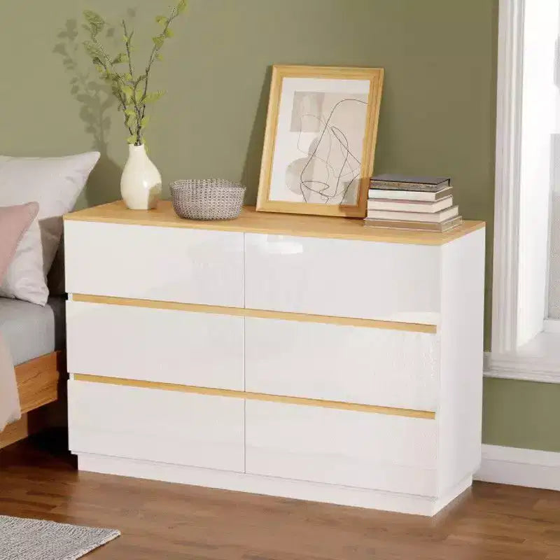 Commode de 47 pouces à deux rangées et six tiroirs, couleurs contrastées