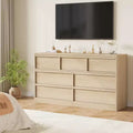 Commode en chêne naturel de 54 de large avec 7 tiroirs pour chambre, commode en bois avec grand espace de rangement, meuble organisateur de placard pour salon