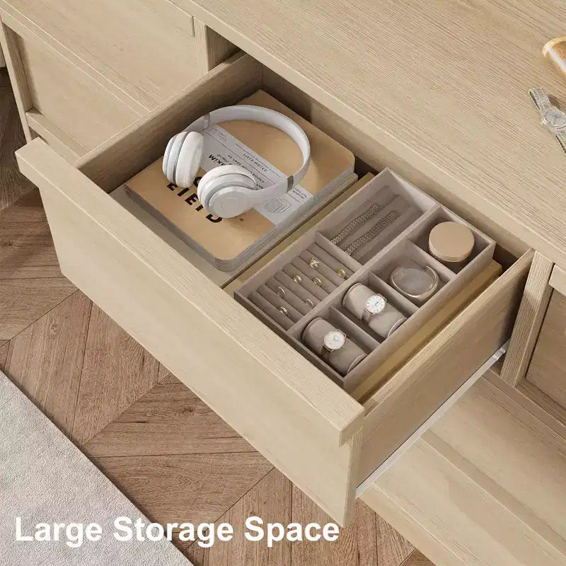 Commode en chêne naturel de 54 de large avec 7 tiroirs pour chambre, commode en bois avec grand espace de rangement, meuble organisateur de placard pour salon