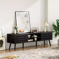 Meuble TV moderne du milieu du siècle pour téléviseur jusqu’à 70 pouces, avec rangement, meuble TV en bois cannelé pour salon, meuble multimédia bohème, noyer foncé