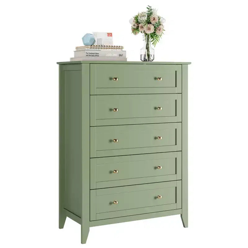 Commode à 5 tiroirs pour chambre, grande commode moderne avec poignées en métal, meuble de rangement en bois pour placard, salon et couloir