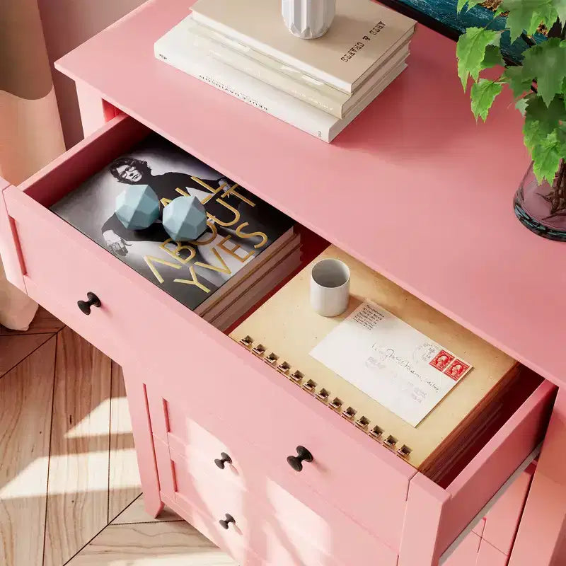 Kommode mit 5 Schubladen fürs Schlafzimmer, moderne hohe Schubladenkommode mit Metallknöpfen, Holz-Organizer für Kleiderschrank, Wohnzimmer und Flur