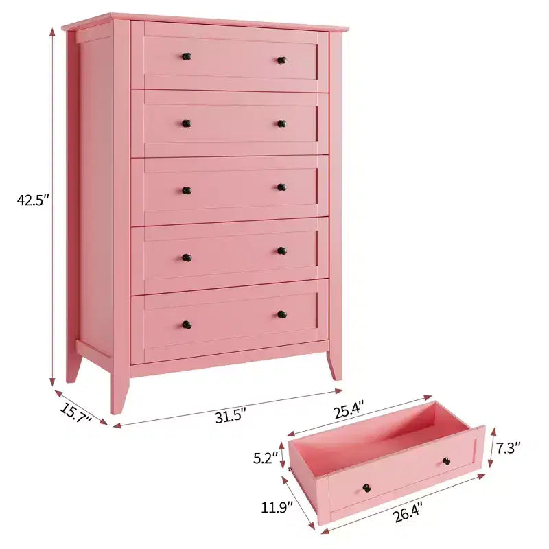 Kommode mit 5 Schubladen fürs Schlafzimmer, moderne hohe Schubladenkommode mit Metallknöpfen, Holz-Organizer für Kleiderschrank, Wohnzimmer und Flur