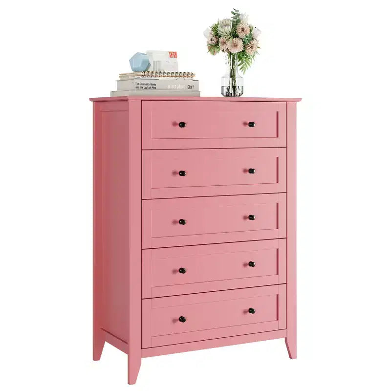 Commode à 5 tiroirs pour chambre, grande commode moderne avec poignées en métal, meuble de rangement en bois pour placard, salon et couloir